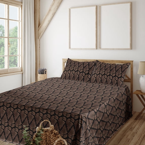 Ambesonne Forest Fitted & Flat Sheet with Sham 3 Pcs Set, Romantic Vibes Autumnal Art, Twin, Charcoal Grey Dark Brown