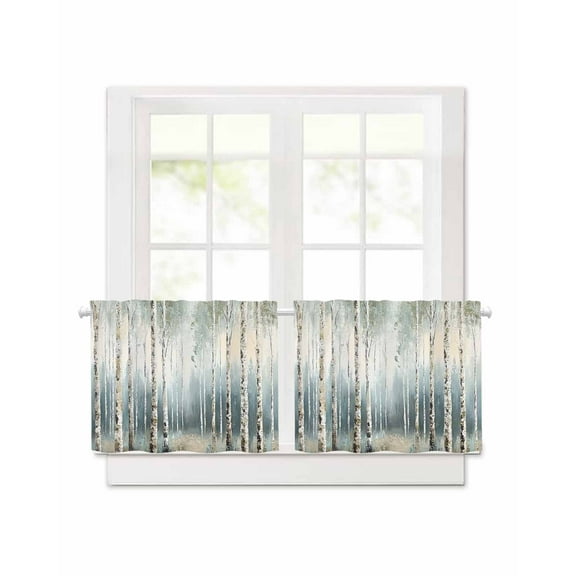 Forest Short Blackout Curtains 36 Inch Long Scenery Spring Nature Modern Rod Pocket Kitchen Curtains, 2 Panels Thermal Insulated Room Darkening Drapes for Bedroom, 42"W x 36"L