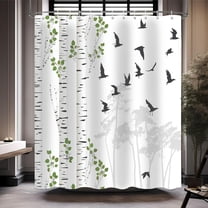 Forest Shower Curtain Birch Trees Forest Mountain Woodland Shower Curtain Green Tree Leaf Rowley Birds Scenery Spring Nature Themed Bathroom Decor Set with 12 Hooks 72x72 inches