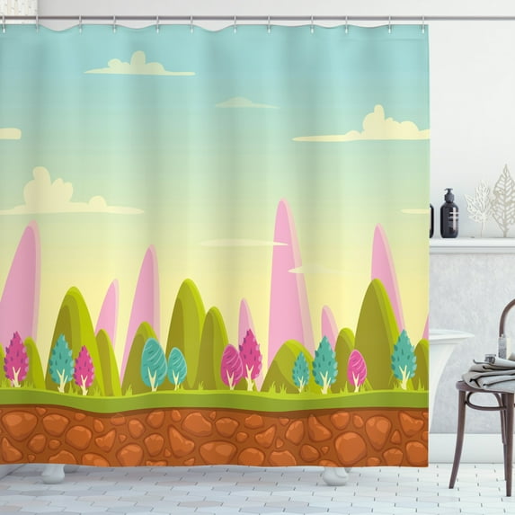 Ambesonne Forest Shower Curtain, Fantasy Cartoon Illustration, 69"Wx75"L, Multicolor