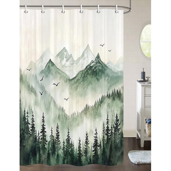 Forest Shower Curtain, Forest Pine Tree Refreshing Woodland Wilderness Mountainside Landscape Shower Curtain for Bathroom, Fabric Nature Shower Curtain Hooks Include, 36X72 inch, Multi6