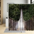 Forest Shower Curtain Green Plant Landscape Plank Road Waterfall
