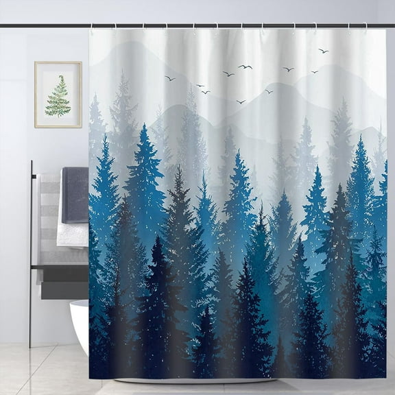 Forest Shower Curtain Tree Rustic Bath Curtain Mountain Art Shower Curtain Shower Curtain 72"x72" with Hooks