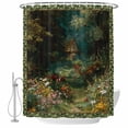 thumbnail image 1 of Forest Shower Curtain, Waterproof Shower Curtains for Bathroom, Spring Oil Painting Country Cabin Trees Flower Washable Fabric Bathtub Curtain Set Bath Decor with 12 Hooks Long 72"x84", 1 of 8