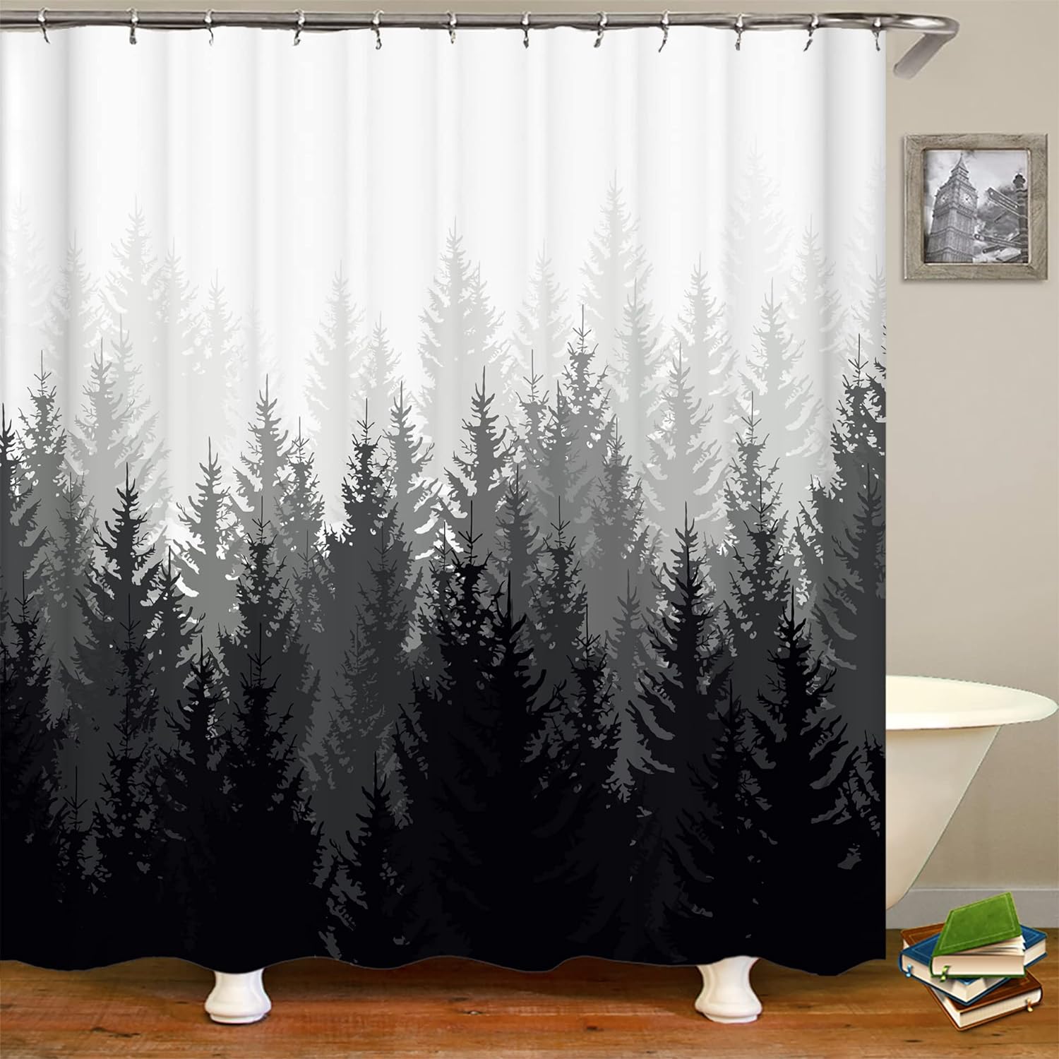 Forest Shower Curtains, Nature Misty Mountain Tree Shower Curtain Set