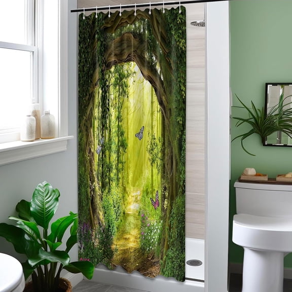 Forest Shower Curtains for Bathroom Green Tree Nature Spring Scenic Bath Decor Sets, Waterproof Cloth Fabric with Hooks 70x72 Inch