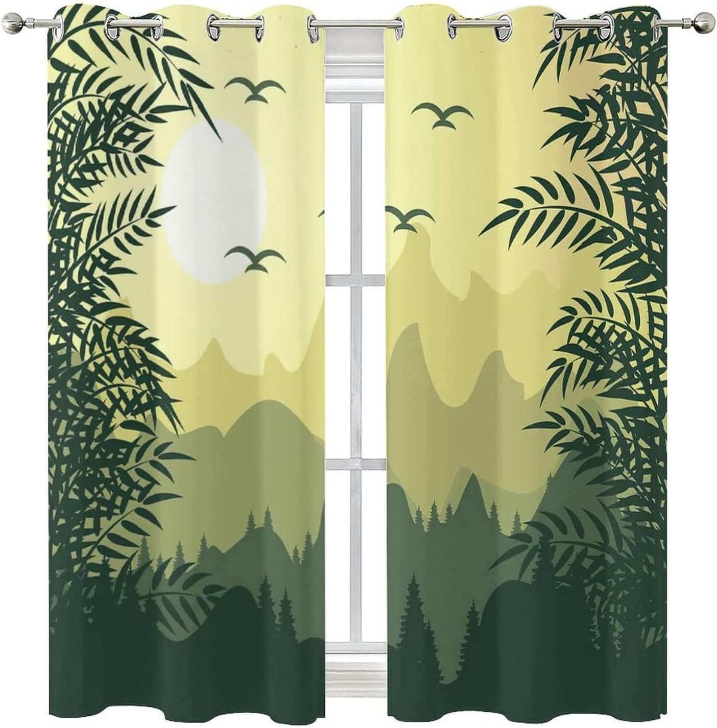Forest Silhouette Blackout Pattern,Green Nature Landscape Print Curtain ...