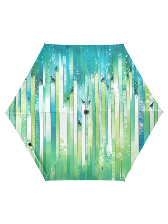 Forest Silhouette Design Folding Umbrella UV50+ Waterproof Sun Protection Auto Open Close Compact Fiberglass Frame