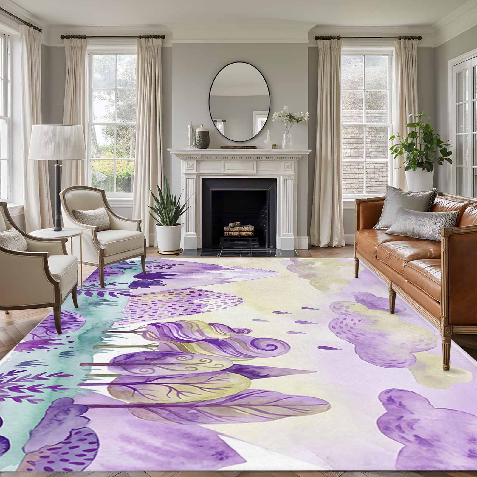 Forest Simple Line-drawing Area Rugs 5'x7', Washable Small Throw Rugs ...