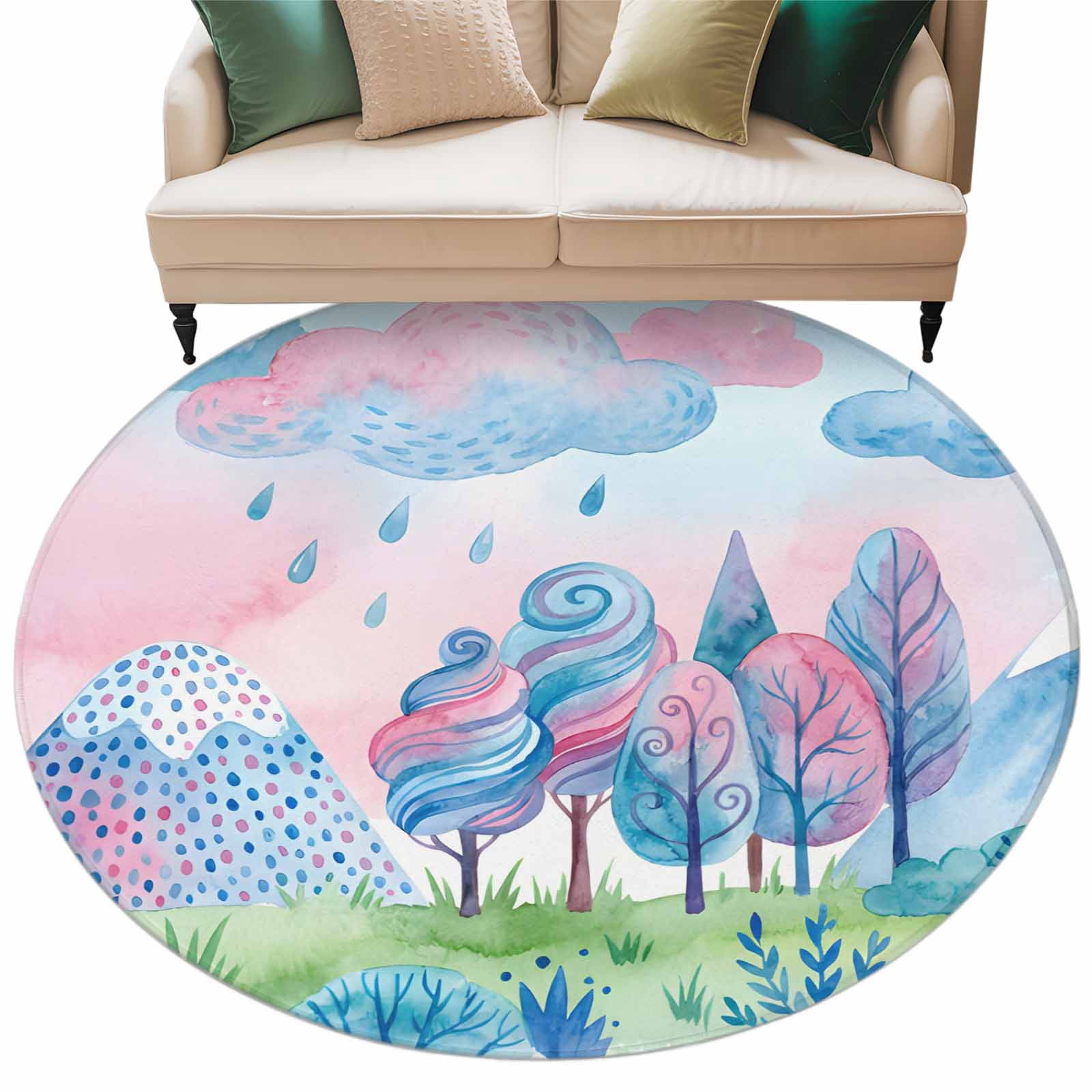 Forest Simple Line-drawing Round Rug 7ft Washable Circle Rugs Non Slip ...