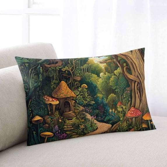 Forest Small Pillow Covers, Vintage Cottage Mushroom Tree Floral Green Soft Breathable Throw Pillow Cases with Invisible Zipper, Decorative Pillowcase Pillows Protectors for Sofa Bed Chair 12"x20"