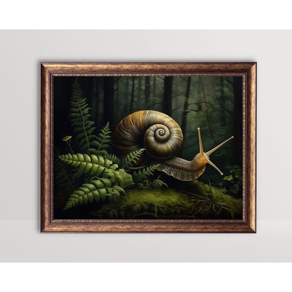 Forest Snail, Dark Cottagecore poster, Green Academia Wall Art, Botanical Moody Vintage, Goblincore, Fairycore Aesthetic Unframed Paper Print