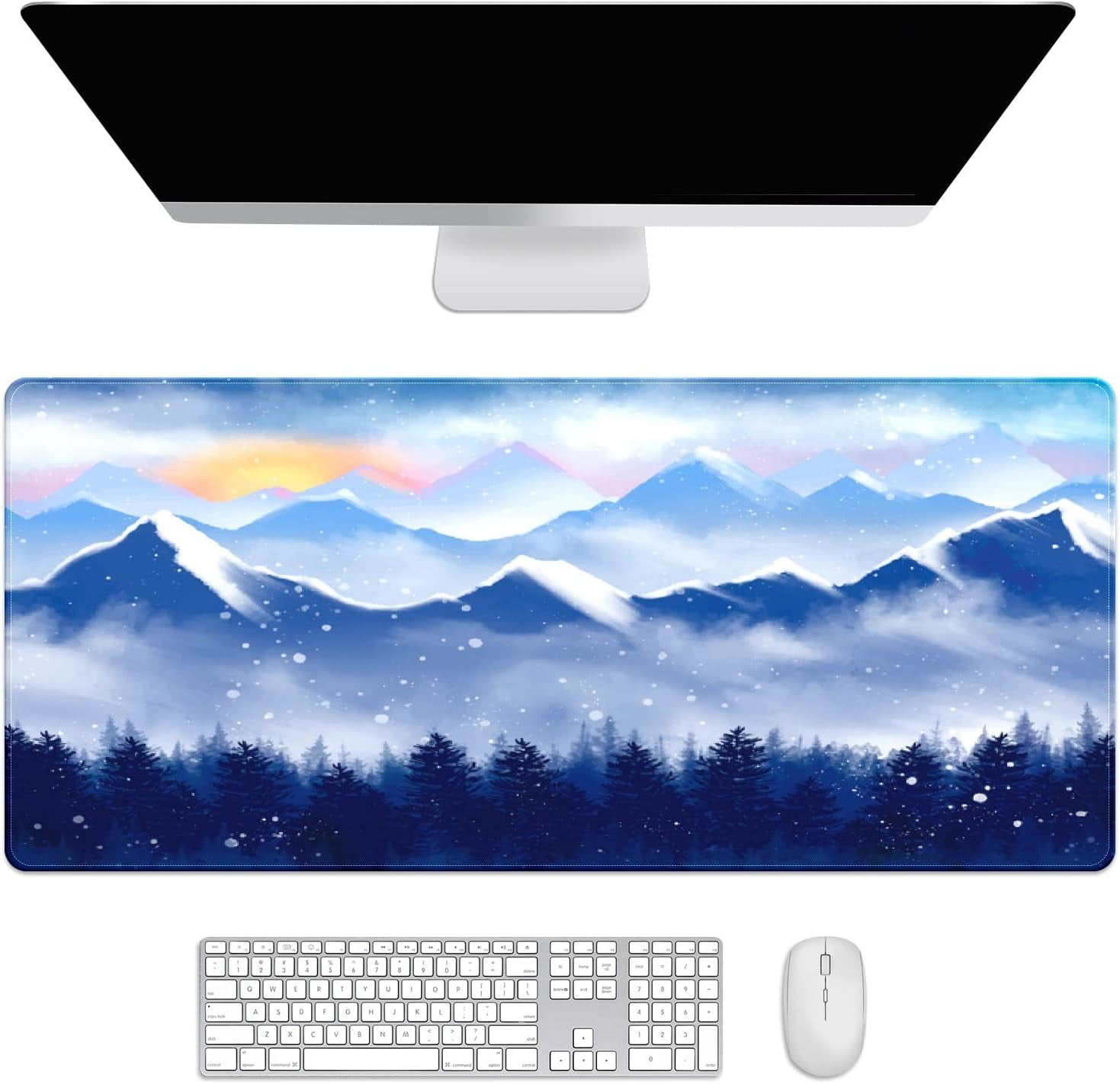 Forest Snow Tree Desk Mat, Desk Accessory, Cute Workspace, Trendy Workspace, Trendy, 35.4x15.7in Large Gaming Mouse Pad, Cute Desk Topper, Pretty Desk Pad