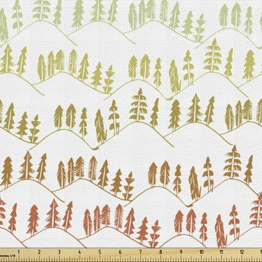 Ambesonne Forest Fabric by the Yard Upholstery, Mountain Trees Pattern Ombre, 1 Yard, Multicolor