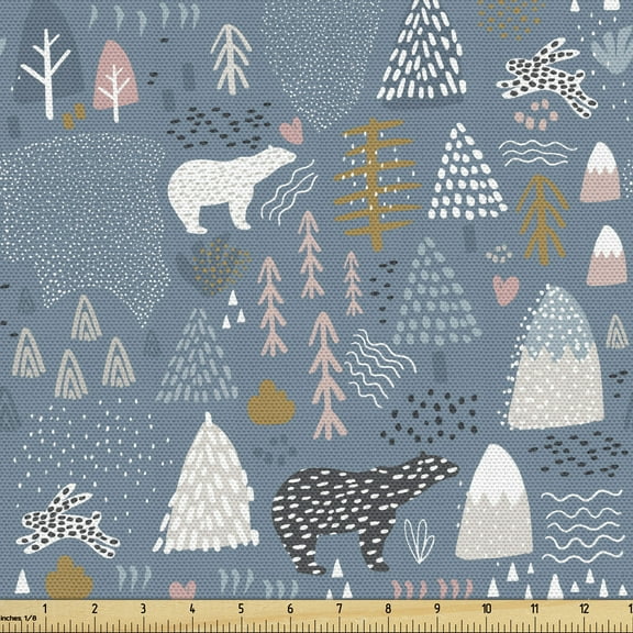 Ambesonne Forest Fabric by the Yard Upholstery, Scandinavian Wildlife, 1 Yard, Multicolor