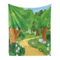thumbnail image 1 of Forest Soft Flannel Fleece Blanket, Children Cartoon Environment Woodland Park with Pathway Blossoming Flowers and Trees, Cozy Plush for Indoor and Outdoor Use, 70" x 90", Multicolor, by Ambesonne, 1 of 6