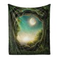 thumbnail image 1 of Forest Soft Flannel Fleece Blanket, Curly Branches Trees in Enchanted Forest Full Moon in Night Sky Illustration, Cozy Plush for Indoor and Outdoor Use, 50" x 60", Cream Green Teal, by Ambesonne, 1 of 6
