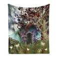 thumbnail image 1 of Forest Soft Flannel Fleece Blanket, Dark Gothic Themed Fairytale Scene with Magic Tree and Secret Cave Moon Illustration, Cozy Plush for Indoor and Outdoor Use, 50" x 60", Multicolor, by Ambesonne, 1 of 5