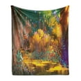 thumbnail image 1 of Forest Soft Flannel Fleece Blanket, Fantasy Forest Pathway Hypnotic Style Jungle Plants with Vibrant Colored Bushlands, Cozy Plush for Indoor and Outdoor Use, 70" x 90", Multicolor, by Ambesonne, 1 of 6