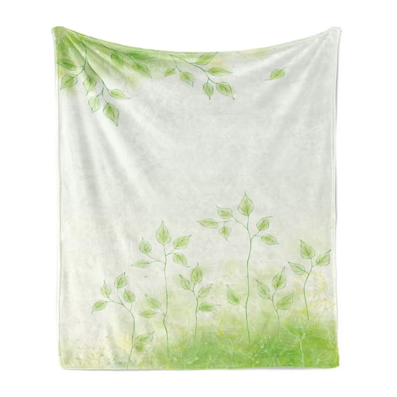 Forest Soft Flannel Fleece Blanket, Fresh Foliage Design with Pastel Colored Leaves Botanic Environment Eco Purity Image, Cozy Plush for Indoor and Outdoor Use, 50" x 60", Soft Green, by Ambesonne