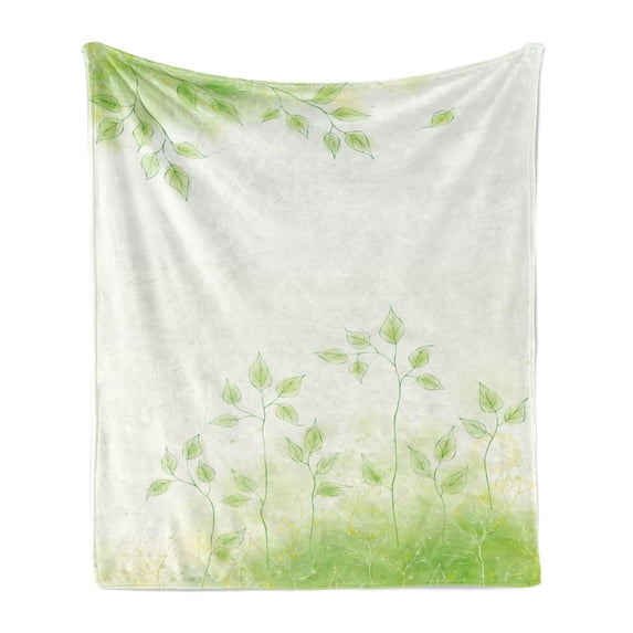 Forest Soft Flannel Fleece Blanket, Fresh Foliage Design with Pastel Colored Leaves Botanic Environment Eco Purity Image, Cozy Plush for Indoor and Outdoor Use, 60" x 80", Soft Green, by Ambesonne