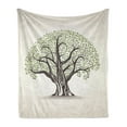 thumbnail image 1 of Forest Soft Flannel Fleece Blanket, Old Tree Along Curved Leaves Woodland Themed Eco Mediterranean Foliage, Cozy Plush for Indoor and Outdoor Use, 50" x 70", Olive Green and Eggshell, by Ambesonne, 1 of 5