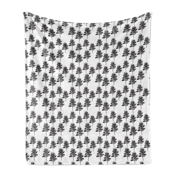 Forest Soft Flannel Fleece Blanket, Repetitive Woodland Trees Drawn by Hand in Monochrome on a Plain Background, Cozy Plush for Indoor and Outdoor Use, 50" x 70", Charcoal Grey White, by Ambesonne