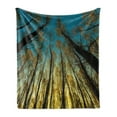 thumbnail image 1 of Forest Soft Flannel Fleece Blanket, Rural Scenery with Trees Reaching out to Sky at Sunrise Nature Pastoral Image, Cozy Plush for Indoor and Outdoor Use, 60" x 80", Yellow Blue Black, by Ambesonne, 1 of 5
