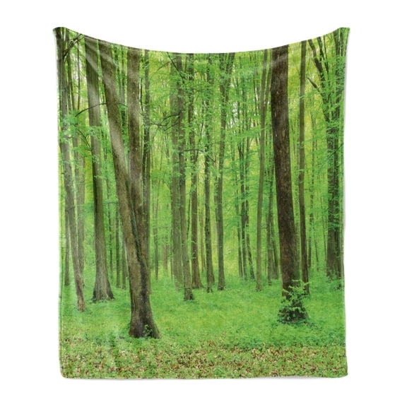 Forest Soft Flannel Fleece Blanket, Spring Forest in a Sunny Day Fresh Soft Colors Like a Dream Leaf Peace Theme Print, Cozy Plush for Indoor and Outdoor Use, 60" x 80", Green Brown, by Ambesonne