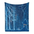 thumbnail image 1 of Forest Soft Flannel Fleece Blanket, Winter Landscape with Show Covered Country House Hut in Trees Rural Picture, Cozy Plush for Indoor and Outdoor Use, 50" x 60", Orange Violet Blue, by Ambesonne, 1 of 5