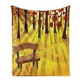 thumbnail image 1 of Forest Soft Flannel Fleece Throw Blanket, Cartoon Lonely Bench in Autumnal Park with Seasonal Abstract Growth, Cozy Plush for Indoor and Outdoor Use, 50" x 60", Burnt Sienna Yellow, by Ambesonne, 1 of 5