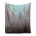 thumbnail image 1 of Forest Soft Flannel Fleece Throw Blanket, Early Morning in Mysterious Woods with Heavy Fog Coniferous Trees, Cozy Plush for Indoor and Outdoor Use, 60" x 80", Dried Rose Pale Blue, by Ambesonne, 1 of 6