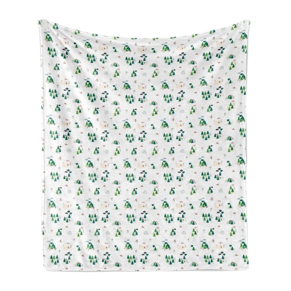 Forest Soft Flannel Fleece Throw Blanket, Layout of Scandinavian Inspired Pattern of Trees and Various Plantation, Cozy Plush for Indoor and Outdoor Use, 60" x 80", Green and Multicolor, by Ambesonne