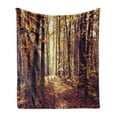 thumbnail image 1 of Forest Soft Flannel Fleece Throw Blanket, Mysterious Atmosphere Misty Woods Tree Nature Landscape Image, Cozy Plush for Indoor and Outdoor Use, 60" x 80", Pale Yellow Dark Orange, by Ambesonne, 1 of 5