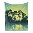 thumbnail image 1 of Forest Soft Flannel Fleece Throw Blanket, Mystic Forest with Trees Abstract Mountain View and Lake River Nature Print, Cozy Plush for Indoor and Outdoor Use, 60" x 80", Blue and Green, by Ambesonne, 1 of 6