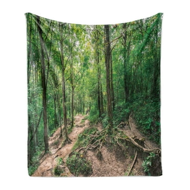 Forest Soft Flannel Fleece Throw Blanket, Nature Picturesque Jungle on the Mountains Trees, Cozy Plush for Indoor and Outdoor Use, 50" x 60", Tan Olive Green, by Ambesonne