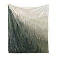 thumbnail image 1 of Forest Soft Flannel Fleece Throw Blanket, Northern Parts of the World Coniferous Trees Scandinavian Woodland, Cozy Plush for Indoor and Outdoor Use, 50" x 60", Cream Tan Dark Green, by Ambesonne, 1 of 5