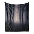 thumbnail image 1 of Forest Soft Flannel Fleece Throw Blanket, Path in Dark Deep Woodland Fog Halloween Creepy Twisted Branches Picture, Cozy Plush for Indoor and Outdoor Use, 60" x 80", Dark Grey Purple, by Ambesonne, 1 of 5