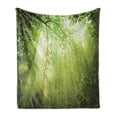 thumbnail image 1 of Forest Soft Flannel Fleece Throw Blanket, Rays of Sun Deep Dark in the Forest in Foliage with Effects Scenic Image Print, Cozy Plush for Indoor and Outdoor Use, 50" x 60", Green, by Ambesonne, 1 of 5