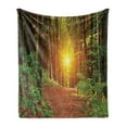 thumbnail image 1 of Forest Soft Flannel Fleece Throw Blanket, Reflection Deep in the Forest Birches Trees Nature Fall Fantasy Scenery, Cozy Plush for Indoor and Outdoor Use, 50" x 60", Green Brown, by Ambesonne, 1 of 5
