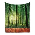 thumbnail image 1 of Forest Soft Flannel Fleece Throw Blanket, Trees Forest Picture from Indoor Sun Rays as Background Wooden Floor Art Print, Cozy Plush for Indoor and Outdoor Use, 70" x 90", Green Brown, by Ambesonne, 1 of 5