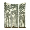 thumbnail image 1 of Forest Soft Flannel Fleece Throw Blanket, Vertical Stripes with Tall Trees and Lonely Deer Nature Illustration, Cozy Plush for Indoor and Outdoor Use, 50" x 60", Sage Green Cream Brown, by Ambesonne, 1 of 5