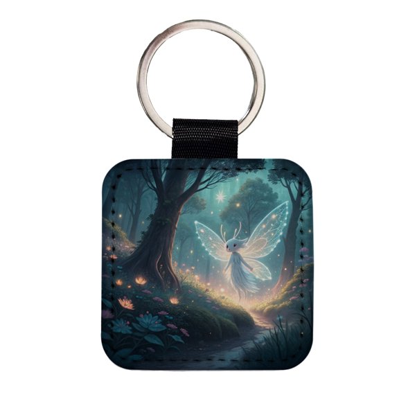Forest Spirit Japanese Anime Style Fantasy Faux Leather Square Keychain