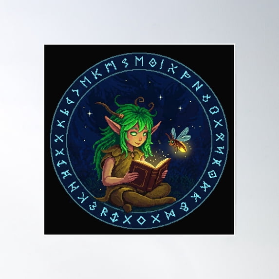 Forest Spirit Reading By Glowlight Poster Wall Art, Modern Wall Decor, 24x24 UNFRAMED