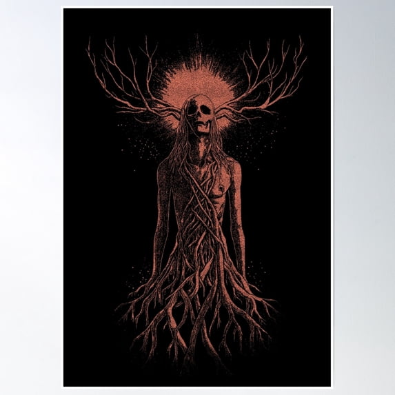 Forest Spirit With Head Bone And Roots – Pagan Nature Entity With Antlers And Earthy Mysticism Poster Wall Art, Modern Wall Decor, 8x12 UNFRAMED