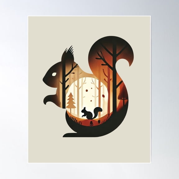 Forest Squirrel Silhouette Poster Wall Art, Modern Wall Decor For Living Room Bedroom, 12x18 UNFRAMED