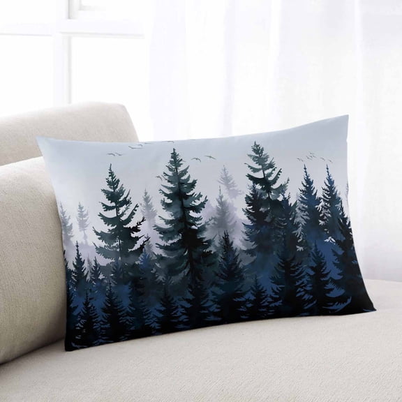 Forest Standard Size Pillow Cover, Pillowcase Protectors with Zipper, Breathable Decorative Throw Pillow Case Cover, Dark Blue Fall Bird Vintage Farmhouse Tree Pillow Shams for Couch Sofa 20x26Inch