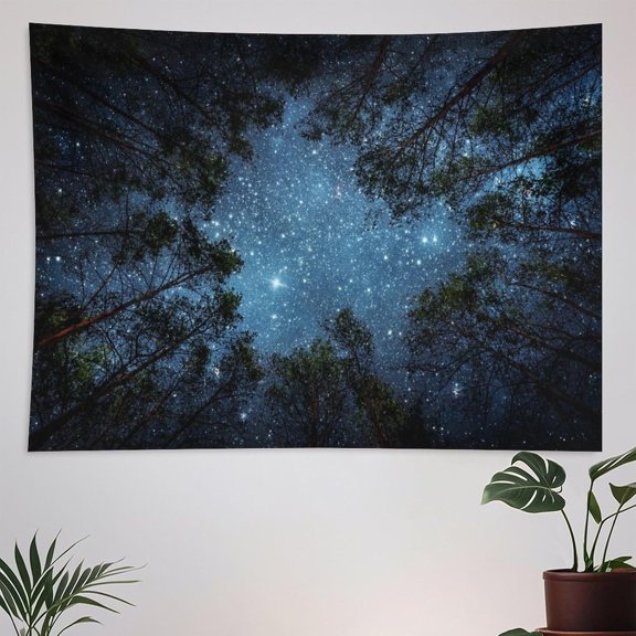 Forest Starry Tapestry Wall Hanging Forest Galaxy Milky Way Tree Night Sky Tapestries Home Decor for Living Room Bedroom Apartment Farmhouse Dorm 30"x40"