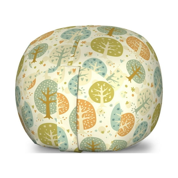 Forest Storage Toy Bag Chair, Abstract Autumn Woodland with Colorful Design Trees Hearts and Flowers, Stuffed Animal Organizer Washable Bag, Large Size, Multicolor, by Ambesonne