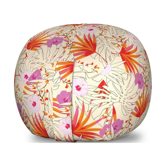 Forest Storage Toy Bag Chair, Abstract Pattern with the Leaves of Exotic Plants and Hibiscus Flowers, Stuffed Animal Organizer Washable Bag, Small Size, Multicolor, by Ambesonne